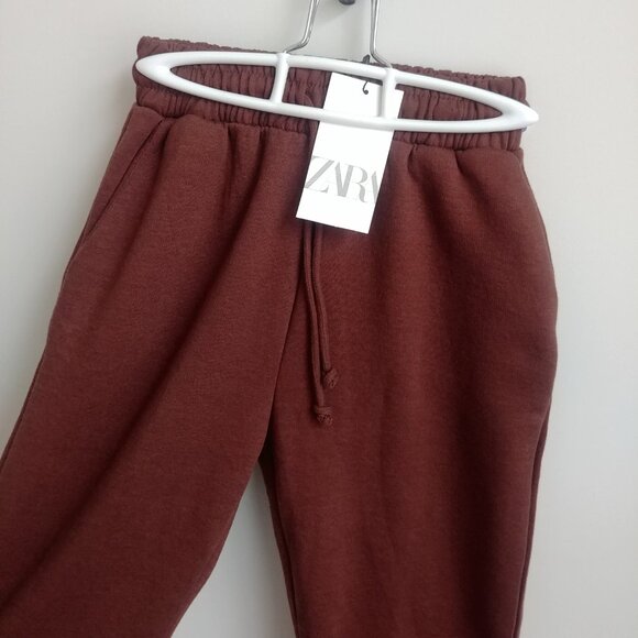 NEW WITH TAGS Zara cotton blend soft brown joggers sweatpants Small - Picture 2 of 15